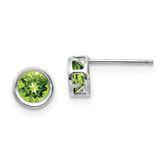 Kazi Luxury 14k White Gold 5mm Bezel Peridot Stud Earrings